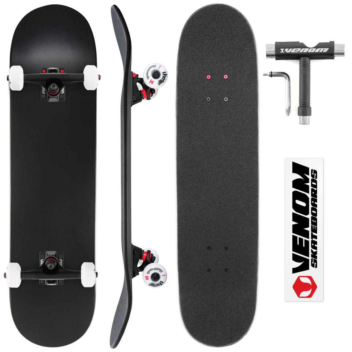 Venom Core Complete Built Skateboard - Matt Black/Black - 8.0
