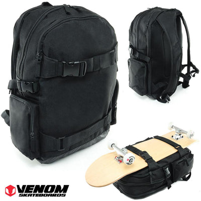 Venom Skateboards PRO Backpack with Skate Carrier - Black - Venom Skateboards