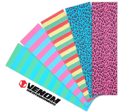 Venom Professional Grade Skateboard Griptape 9" x 33" - Stripes - Neon Pink/Blue - Venom Skateboards