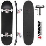 Venom Skateboards Complete Skateboard & Pens Matt Black - 8.0" - Venom Skateboards